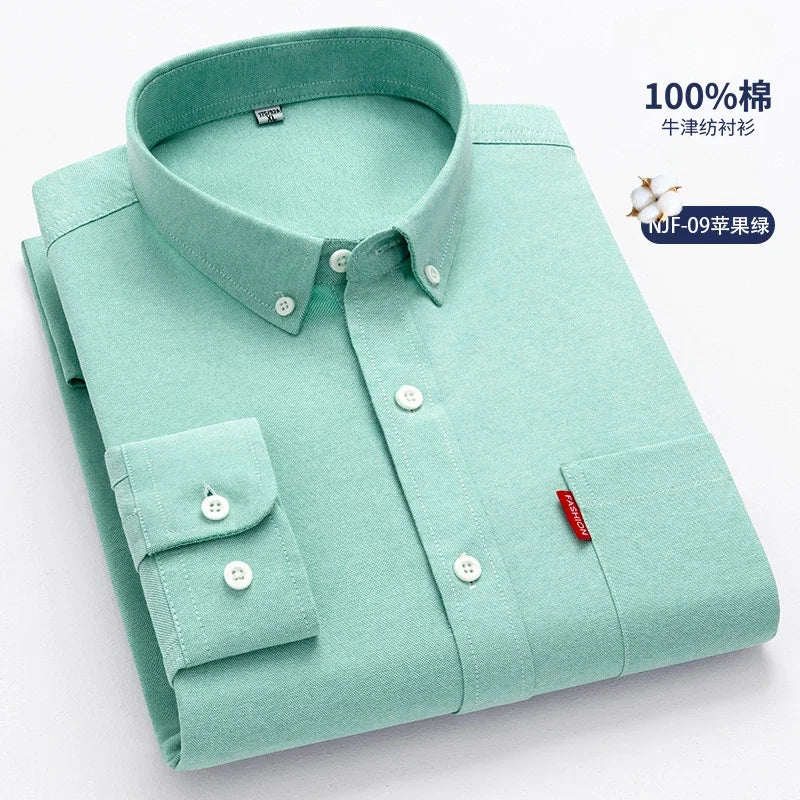 Chemise à Manches Longues 100% Pur Coton Homme