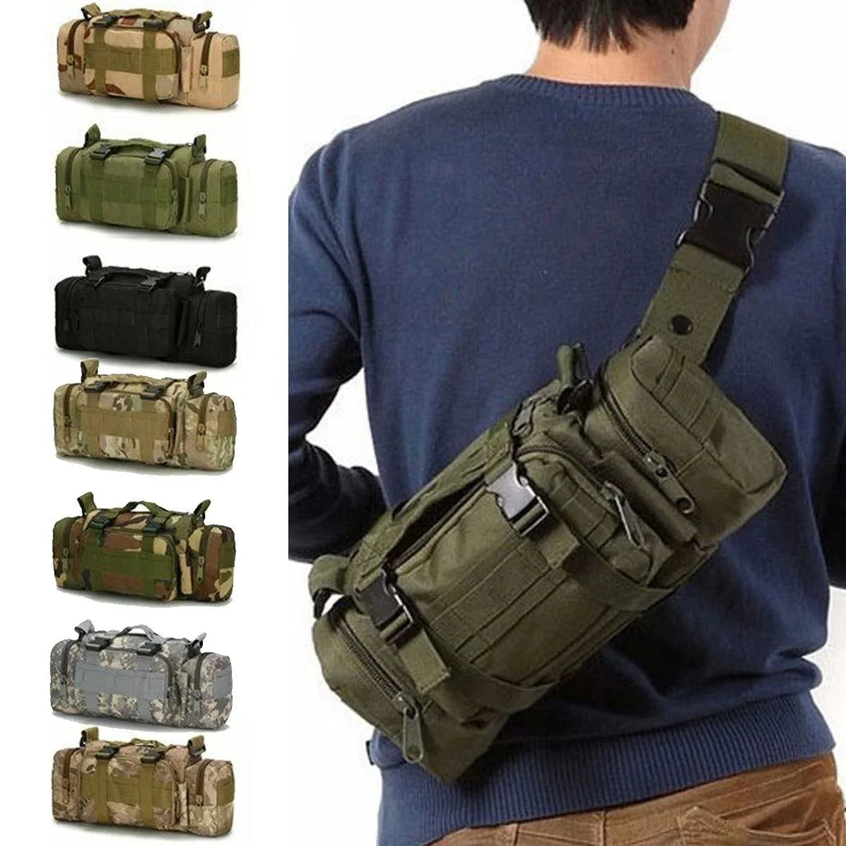 Sac Tactique Bandoulière et Ceinture Multi-Compartiments – Randonnée, Camping et Plein Air