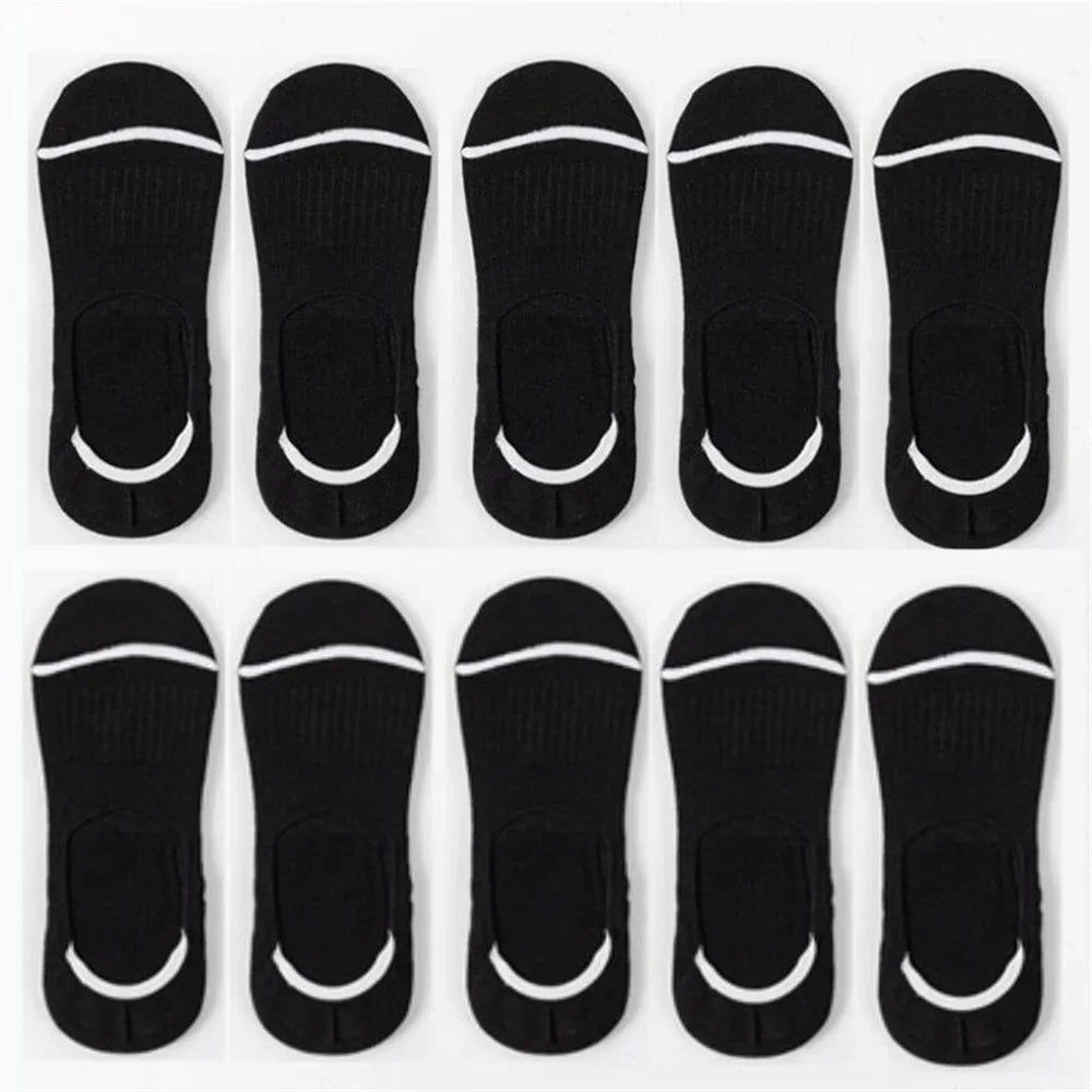 Lot of 10 Pairs Men's Invisible Cotton Socks — Silicone Non-Slip