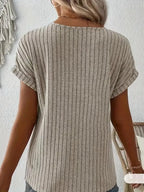 Women's Elegant Ribbed V-Neck Button-Up Top