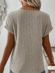 Haut Côtelé Élégant Col V Boutonné Femme