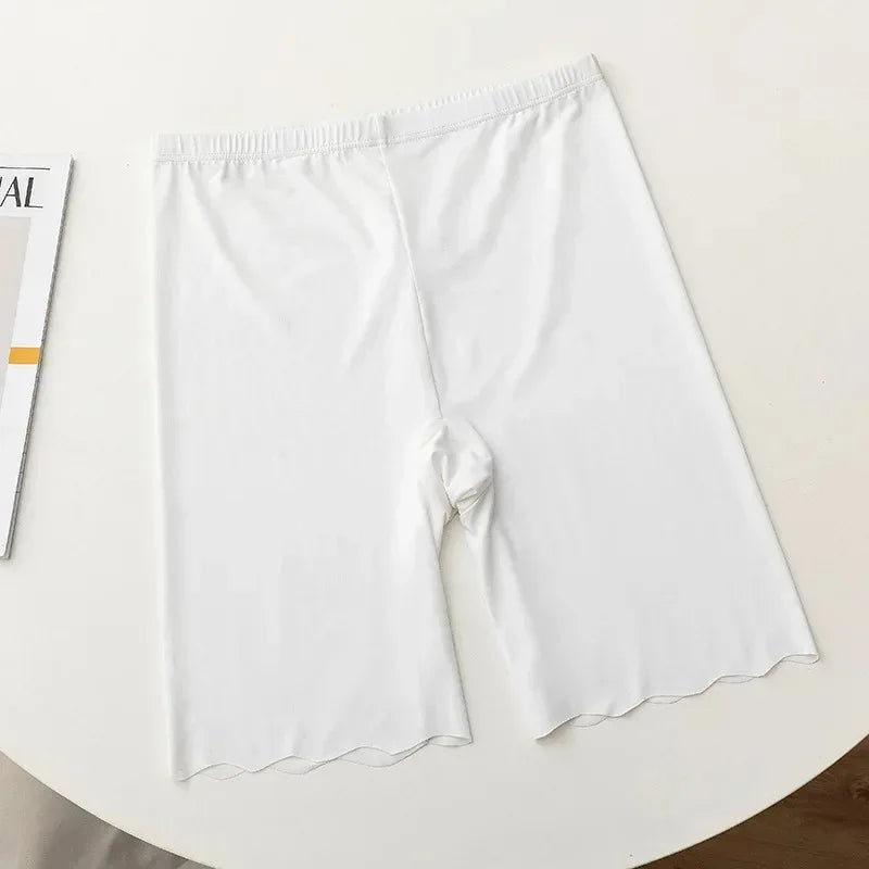 Women's Icy Silk Effect Anti-Chafe Shorts – High-Waisted Seamless for Dresses and Skirts