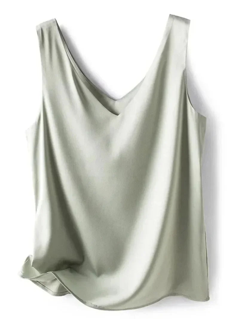 Timeless Satin Tank Top V-Neck Front & Back