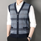 Sleeveless patterned knit cardigan