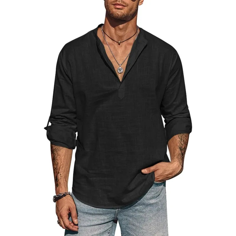 Chemise Lin Respirante à Col Ouvert Homme