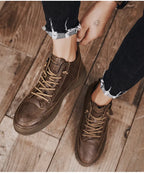 Leather High-Top Sneakers with Fur Lining and Zipper