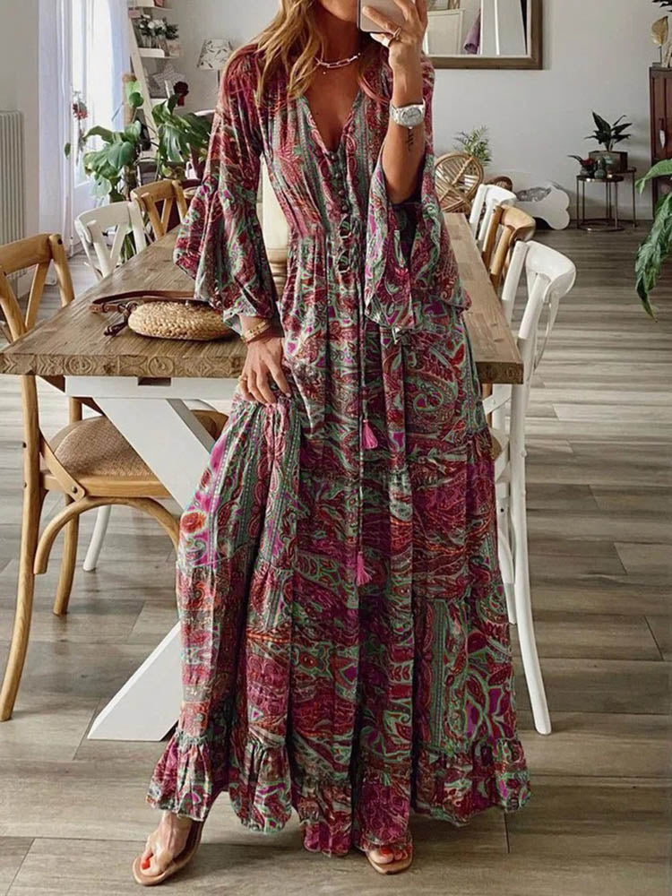 Long floral print summer dress