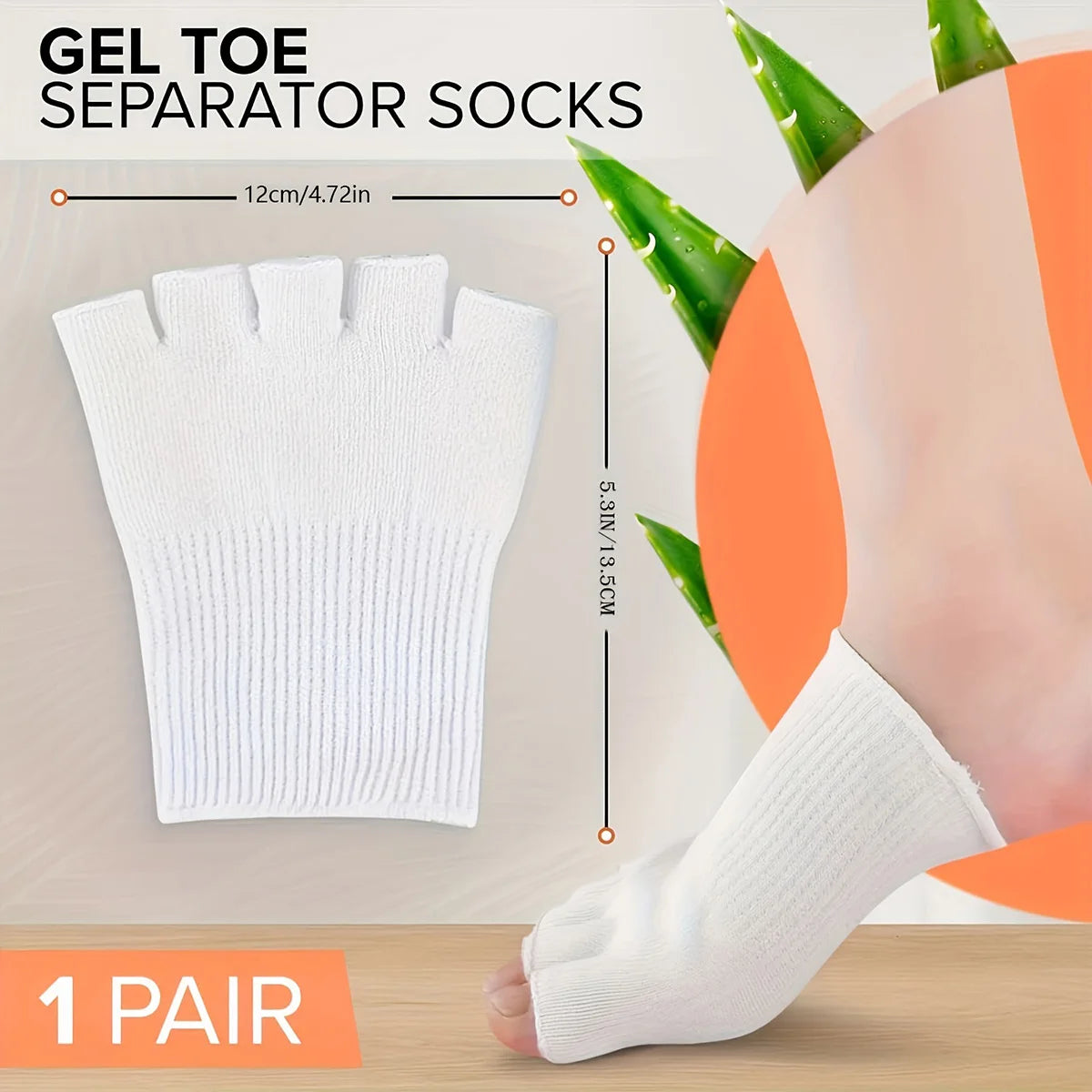 Paire de Demi Chaussette Séparatrice d'Orteils en Gel & Fibre de Coton