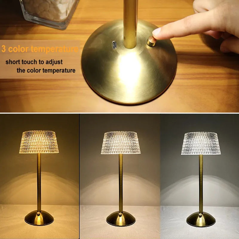 Lampe LED Cristal Or avec Bouton Tactile & USB