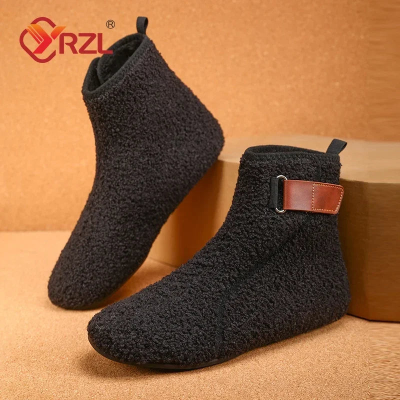 Fuzzy Loopback Bootie Slippers with PU Leather Strap