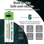 4 Piles Rechargeables USB AA 1.5V – 3800mAh