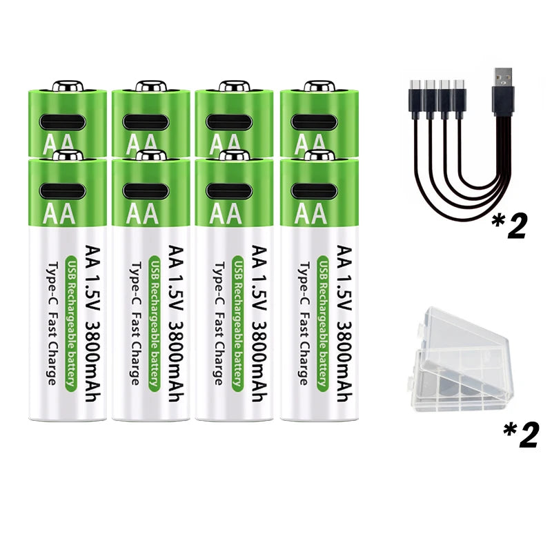 4 Piles Rechargeables USB AA 1.5V – 3800mAh