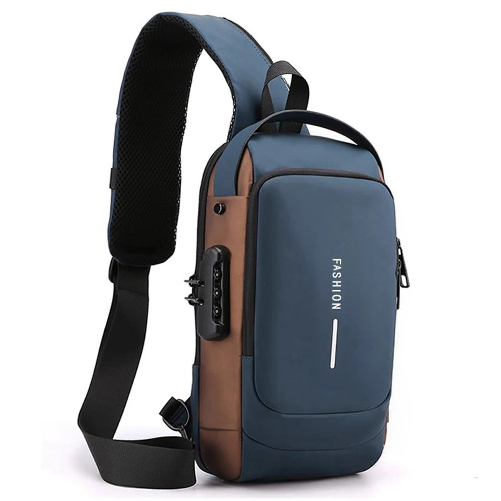 Men's Anti-Theft Shoulder Bag with Lock & USB Charging