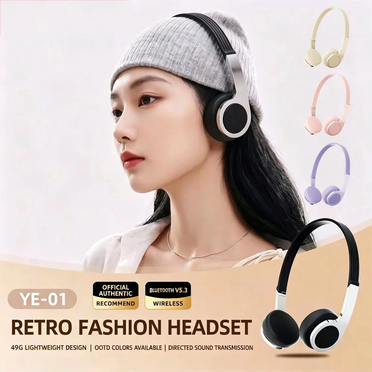 Casque Sans Fil Bluetooth 5.3 Style Rétro – Réduction Active du Bruit ANC, Son HiFi, Micro Intégré & Étanchéité IPX4