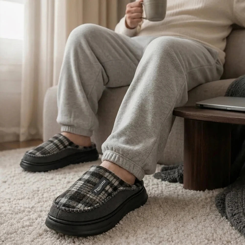 Chaussons Fourrés Homme Style Charentaises – Mémoire de Forme, Soutien Plantaire & Semelle Antidérapante