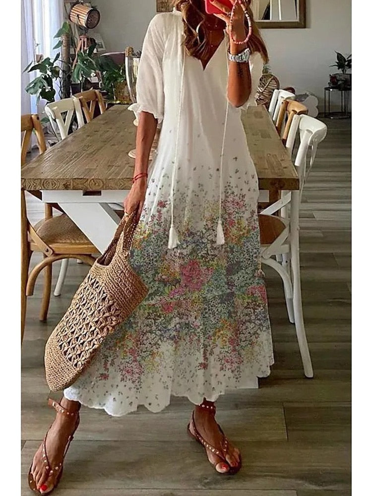 Long floral print summer dress