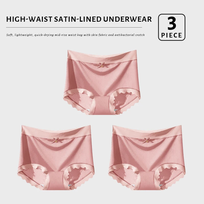 Lot de 3 Culottes en Soie Glacée Taille Haute - Bords Côtelés & Noeud