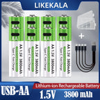 4 Piles Rechargeables USB AA 1.5V – 3800mAh