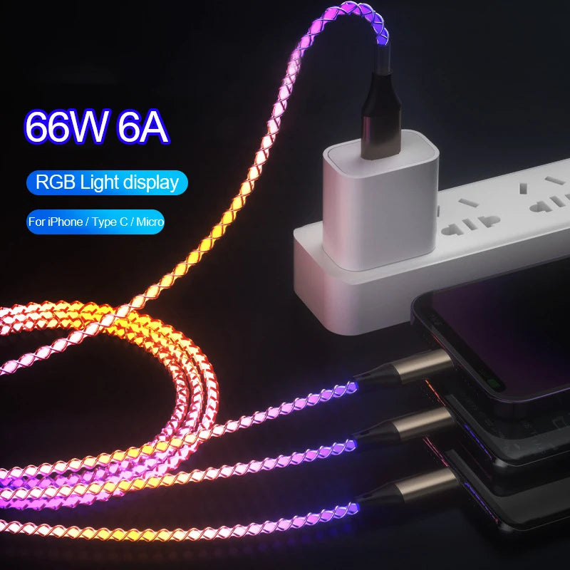 3-in-1 RGB Light Cable - 66W Charging