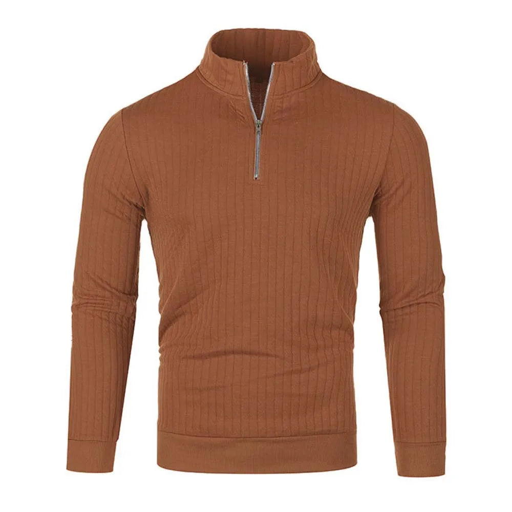 Pull côtelé à col cheminé à zip