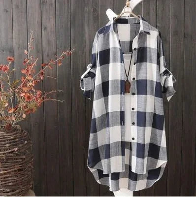 Chemise à Carreaux longue en Coton Mi-Saison - Femme
