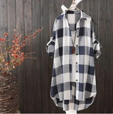 Chemise à Carreaux longue en Coton Mi-Saison - Femme