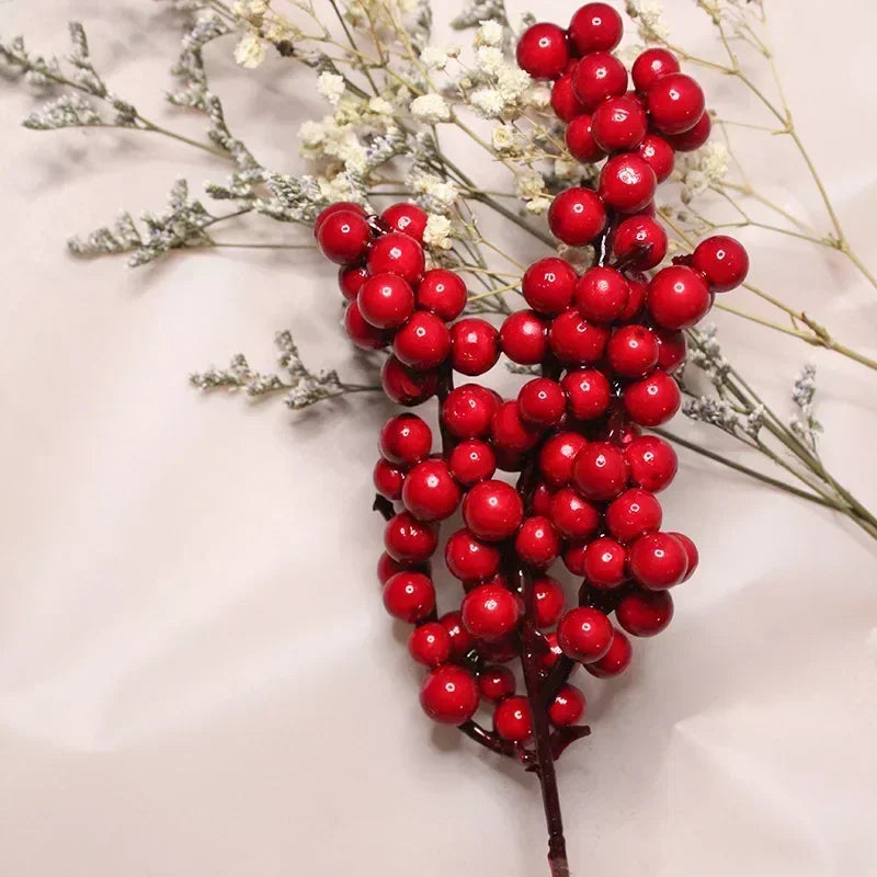 20x Artificial Christmas Holly Berries with Stem