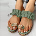 Sandales Tongs Femme Été 2026 - Entre-doigts Ananas en Perles & Bride à Volants