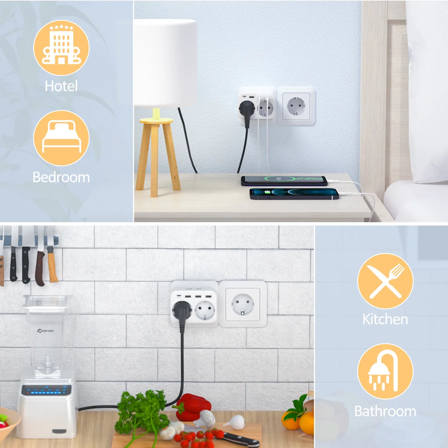 Multiprise 6 en 1 - 2 Prises + 3 USB + 1 USB-C