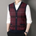 Sleeveless patterned knit cardigan