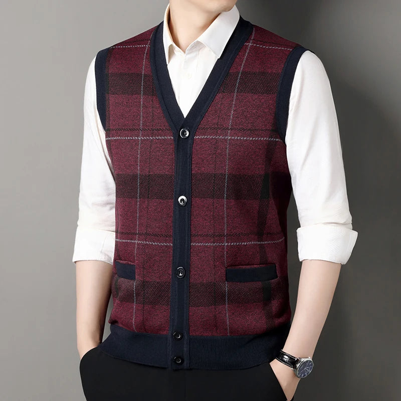 Sleeveless patterned knit cardigan