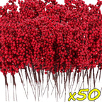 20x Artificial Christmas Holly Berries with Stem