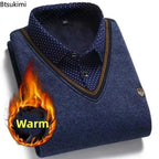 V-Neck Sweater with Patterned Shirt - Men