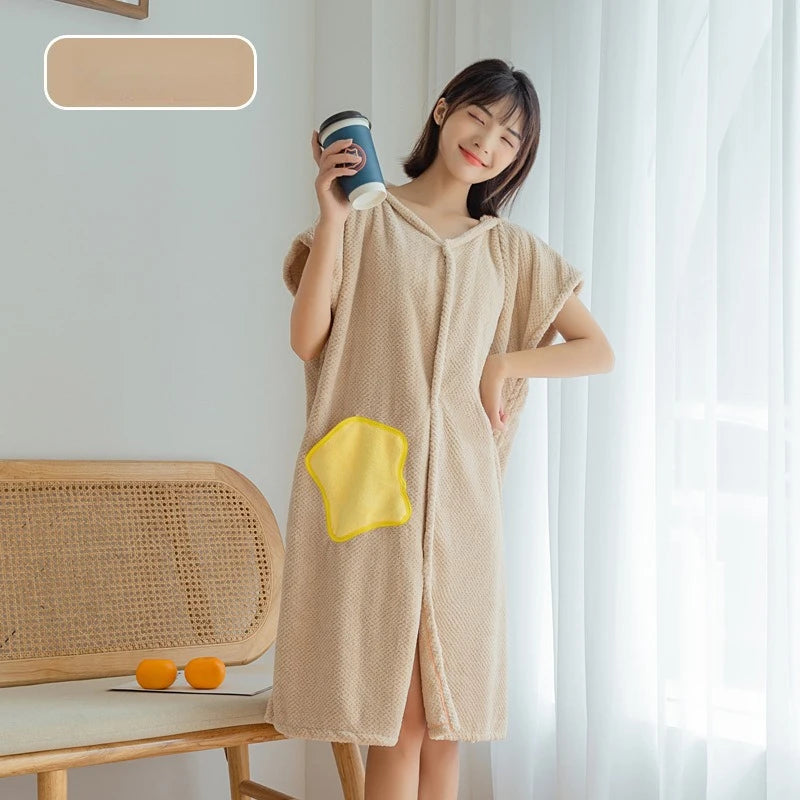 Women's Hooded Bathrobe with Front Pocket