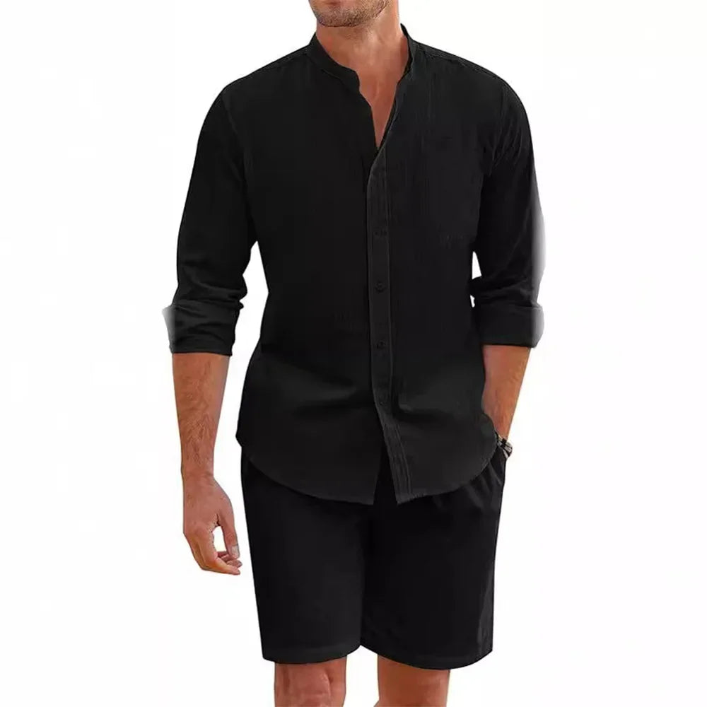 Men's Cotton Linen Shirt and Shorts Set — 2 Piece, Summer Beach Outfit