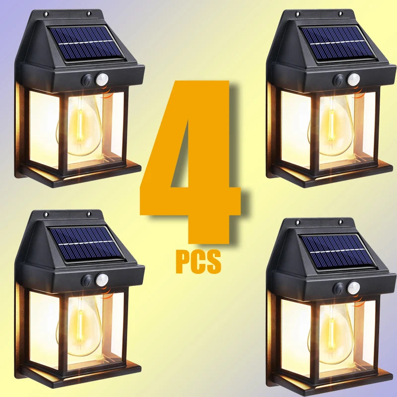 4-Pack Solar Powered Waterproof Outdoor Wall Sconces with Motion Sensor