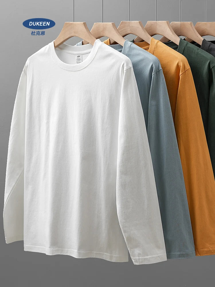 T-Shirt Homme Manches Longues en Coton à Col Rond & Coupe Ample - 11 Couleurs Unies