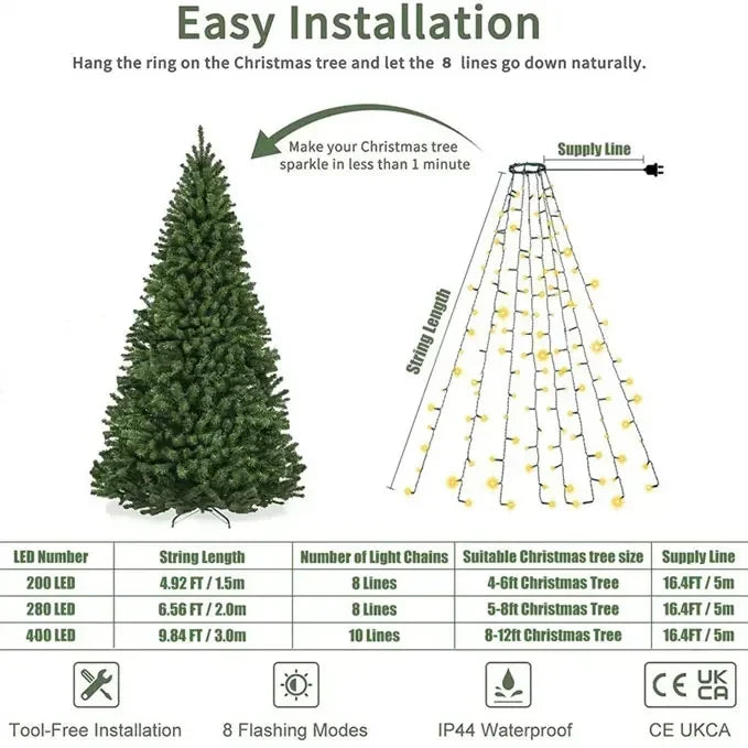 Christmas Tree LED String Lights 1.5/2/3M - Quick & Easy Installation