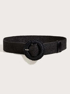 Wide Braided Elastic Belt - Chic Round Buckle