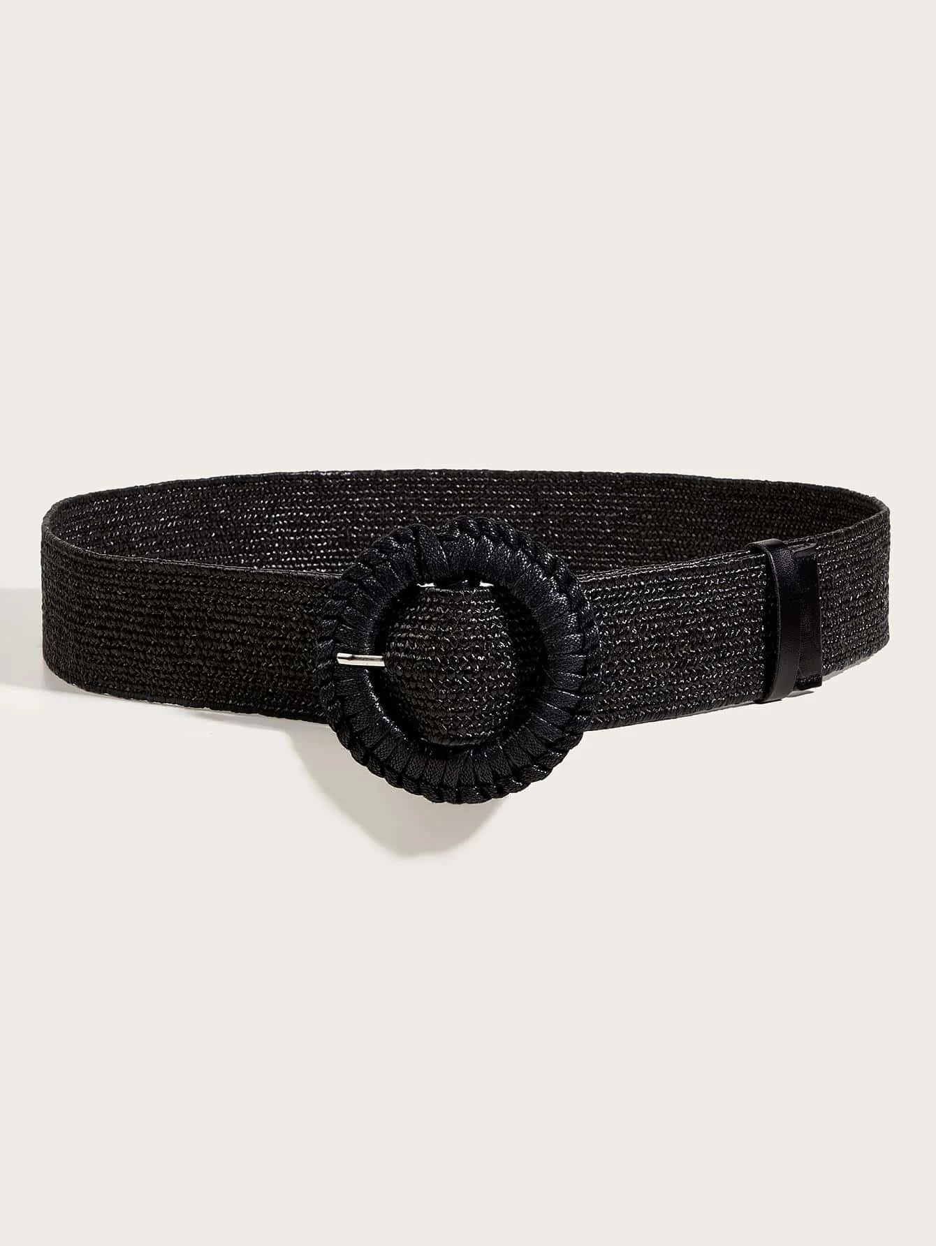 Wide Braided Elastic Belt - Chic Round Buckle
