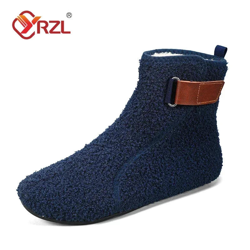 Fuzzy Loopback Bootie Slippers with PU Leather Strap