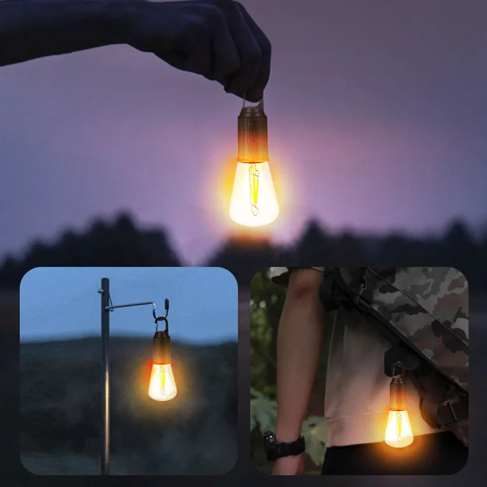 Pack of 2 Portable LED Camping Lanterns with Hook - USB Charging + 1 FREE