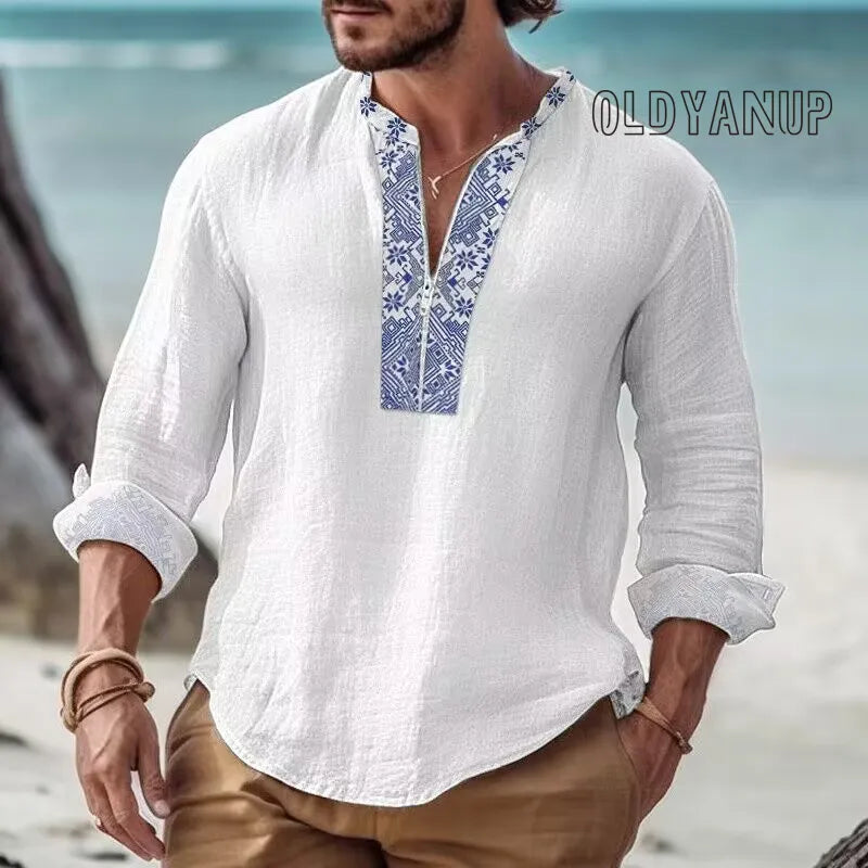Chemise Lin et Coton Col Fantaisie