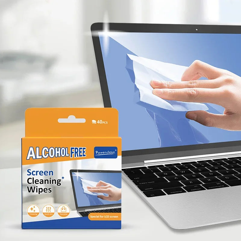 Lot de 40 Lingettes Nettoyantes pour Écrans – Lingettes Sèches et Humides pour PC, Téléphone, Tablette, TV et Voiture