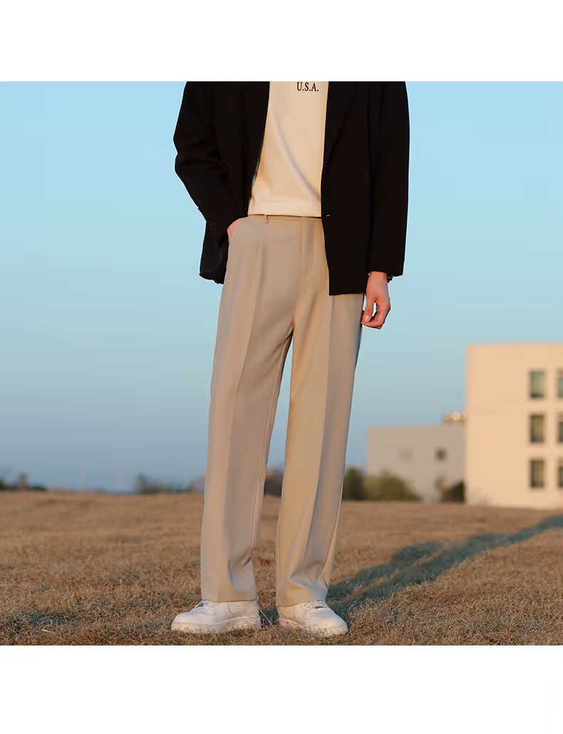 Men's Pleated Straight-Leg Suit Trousers