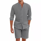 Ensemble chemise et short homme en coton et lin — 2 pièces, tenue de plage été