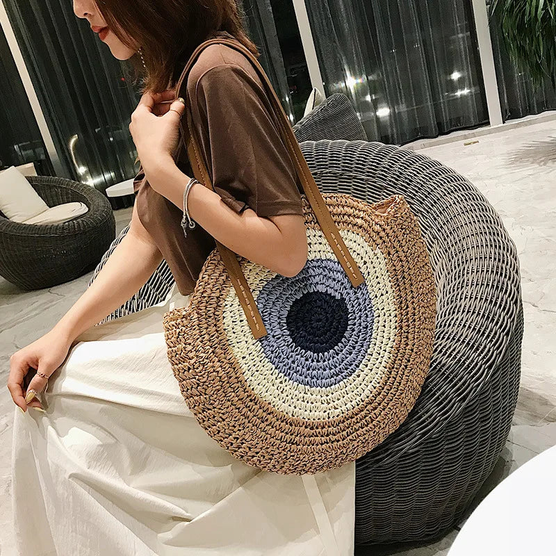 "Eye" Wicker Beach Bag with Closure