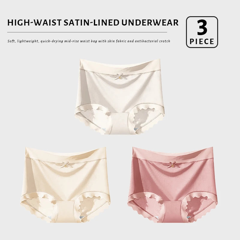Lot de 3 Culottes en Soie Glacée Taille Haute - Bords Côtelés & Noeud