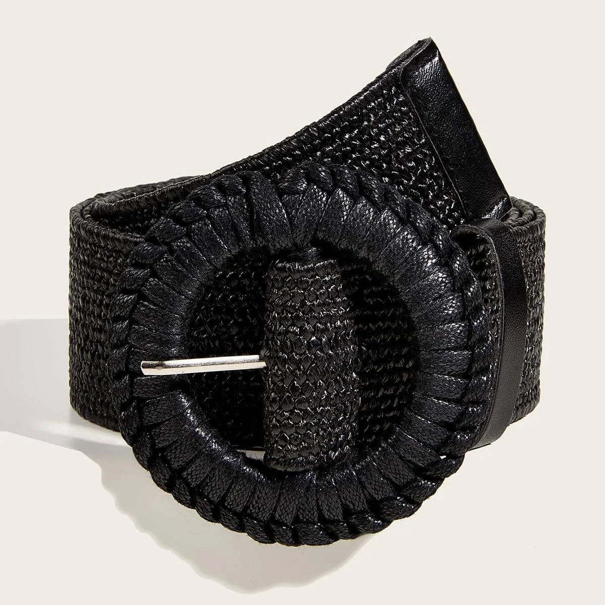 Wide Braided Elastic Belt - Chic Round Buckle