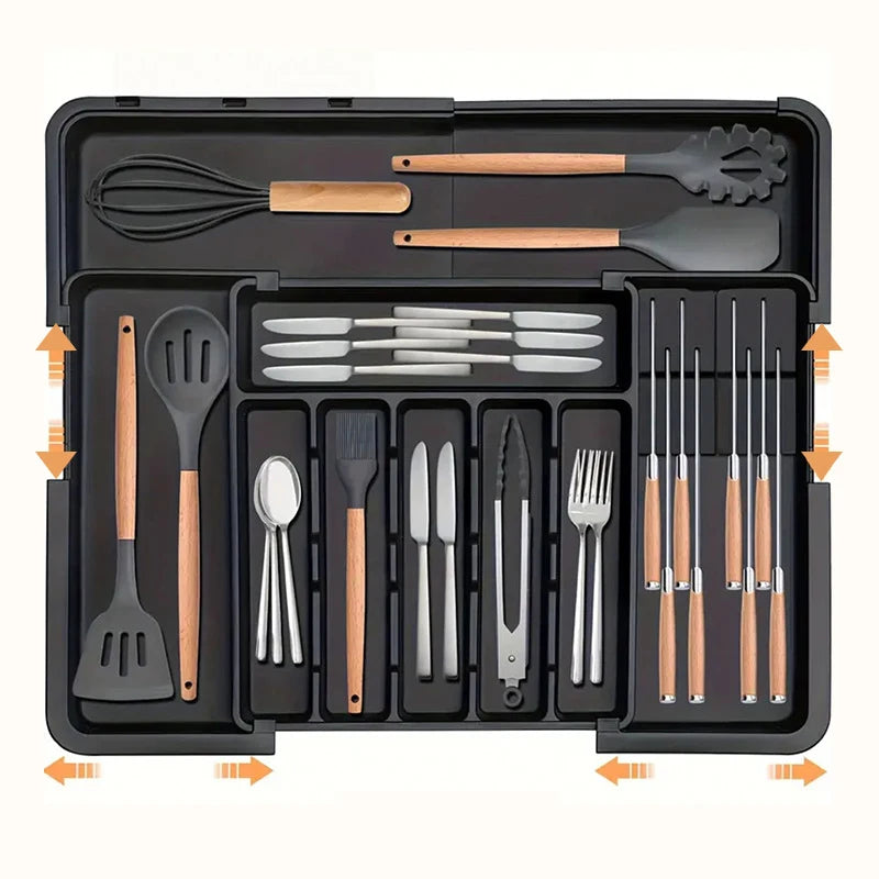 Organisateur XXL Compartimenté et Extensible - Couverts, Couteaux & Ustensiles